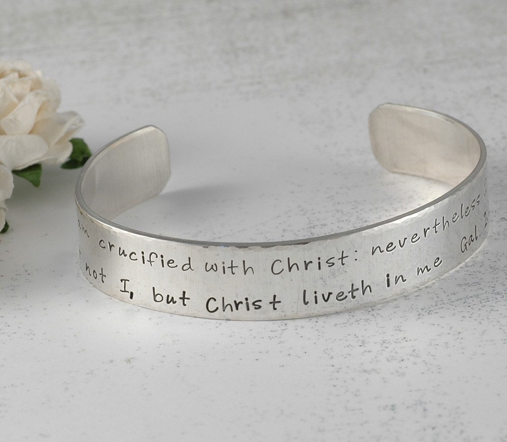 Hand Stamped Personalized Cuff Bracelet - Sterling Silver - Custom words - phrase - bible verse - names