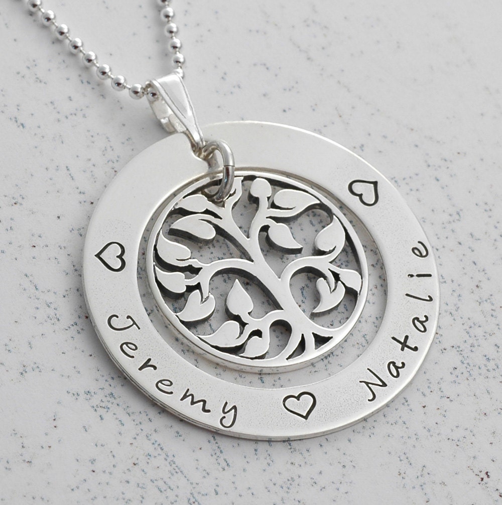 Family Necklace on Family Tree Pendant   Personalized   Sterling Silver Necklace   1 25