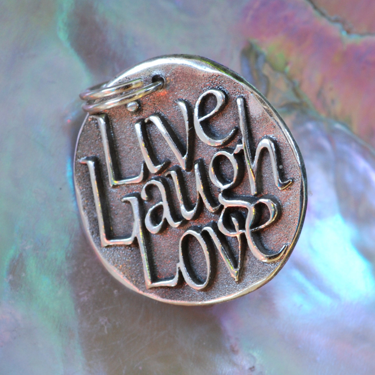 Live, Laugh, Love  (018)... Inspirational quote Silver pendant...Request custom item