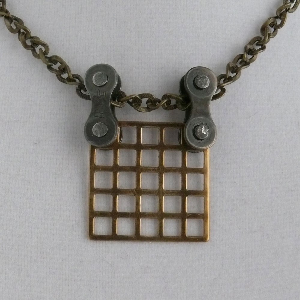 bike jewelry cycling brass square grid bicycle chain pendant
