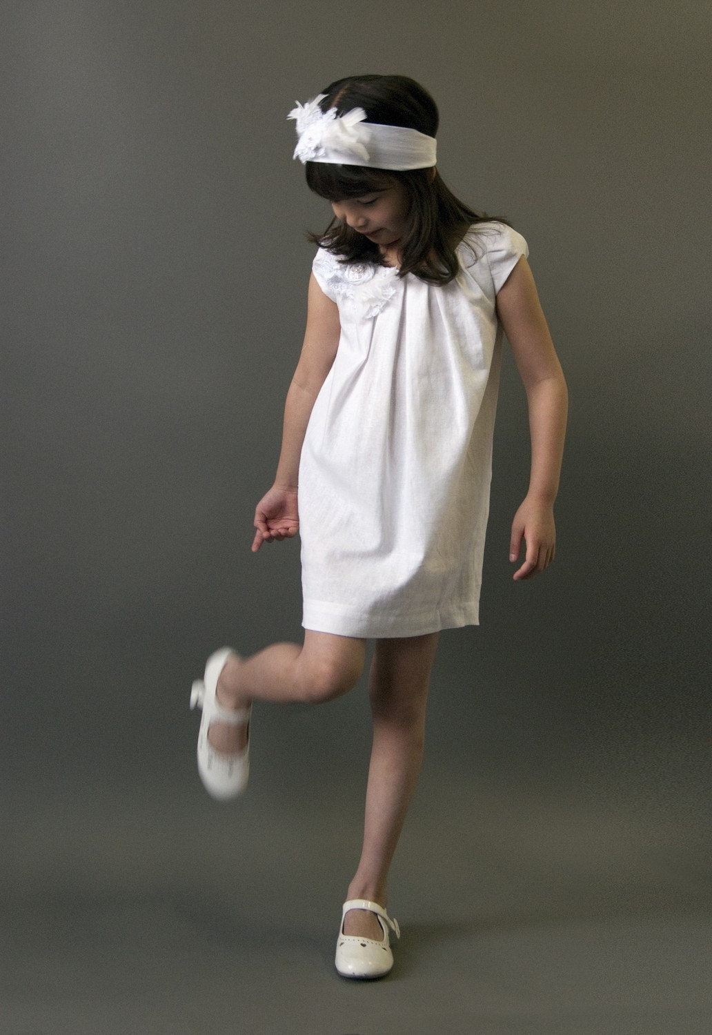 Linen Flower Girl Dress, "Kelly-Daydream", retro style, custom size