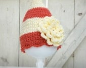The Poppy Cap (with Flower) - Coral and Lamb, Any Size