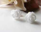White Rose Earrings, Rose Earrings, Flower Earrings, White Roses, Post, Studs