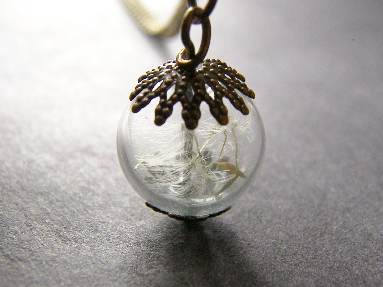 Real Dandelion Necklace, Hand Blown Glass, Tiny Glass Globe Necklace, Eco Friendly, Make a Wish