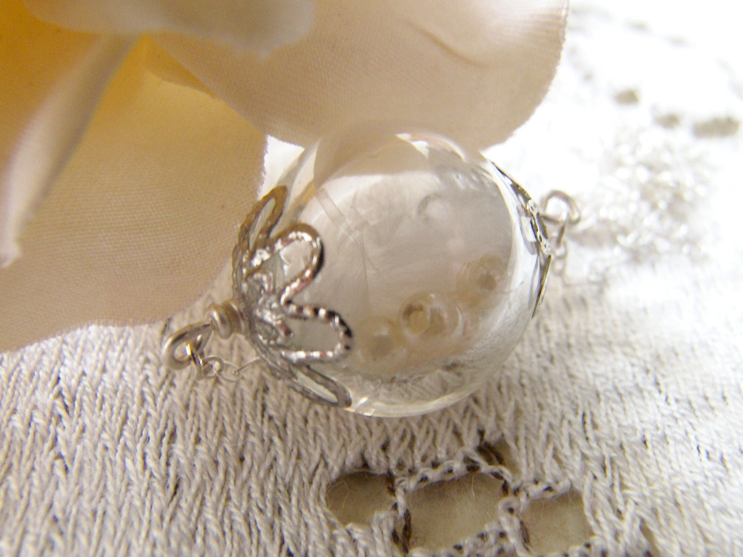 Hand Blown Glass Necklace, Pearl Necklace, Globe, Bridal Jewelry, Wedding Jewelry