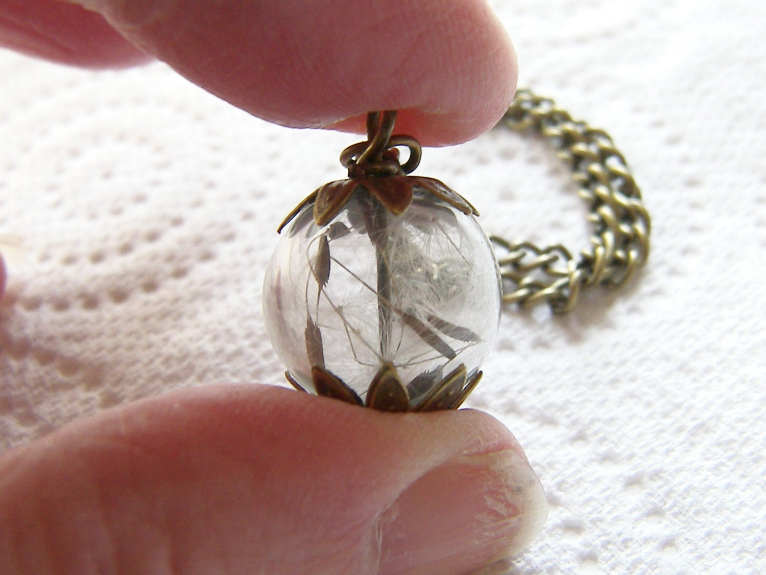 Real Dandelion Seeds Tiny Glass Globe Necklace Set of 4 - Bridesmaid Gift - Bridal Jewelry - MAKE A WISH
