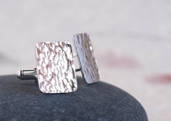Textured Sterling Silver Cuff Links Hammered Silver Cufflinks