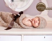 Baby Cocoon and matching  Beanie Hat, Newborn  Crochet Cocoon, Baby Photo Prop, More Colors Available