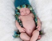 Pom Pom Earflap Hat with Braids Crocheted Baby Photo Prop