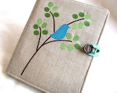 Sweet and Modern Embroidered Bluebird on a Branch Padded eReader Cover (All Models Available) - TrevTravDesigns