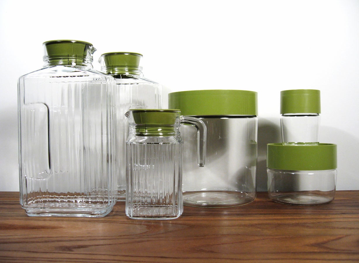 Beautiful 6 Piece Collection of Retro Glass Jar Containers - Pyrex and Arc