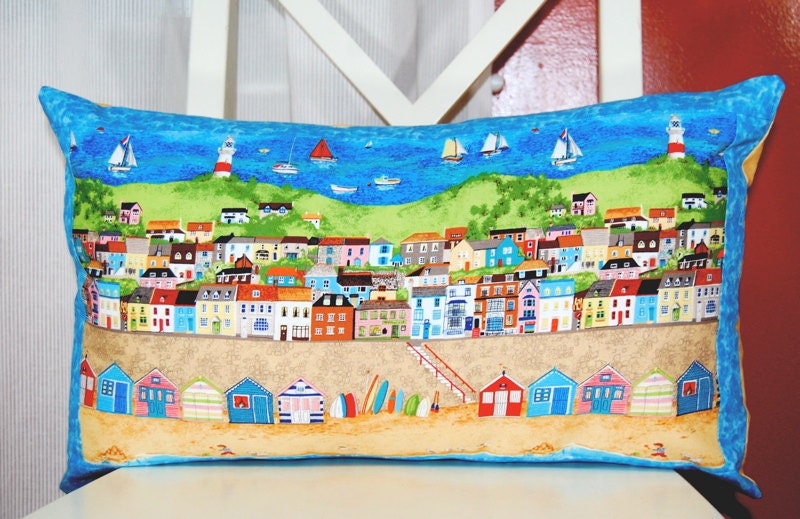 SALE, Seaside Beach Pillow, A Day at the Beach, Decorative Summer Accent