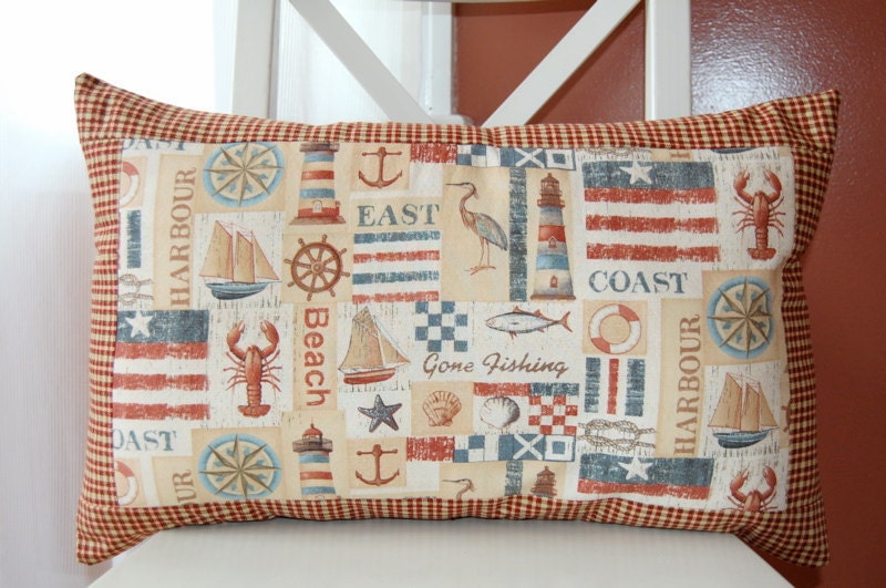 SALE, Beach Pillow, Nautical Shabby Chic, Lighthouse