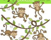 COMBO Monkey business digital clipart and black line stamps