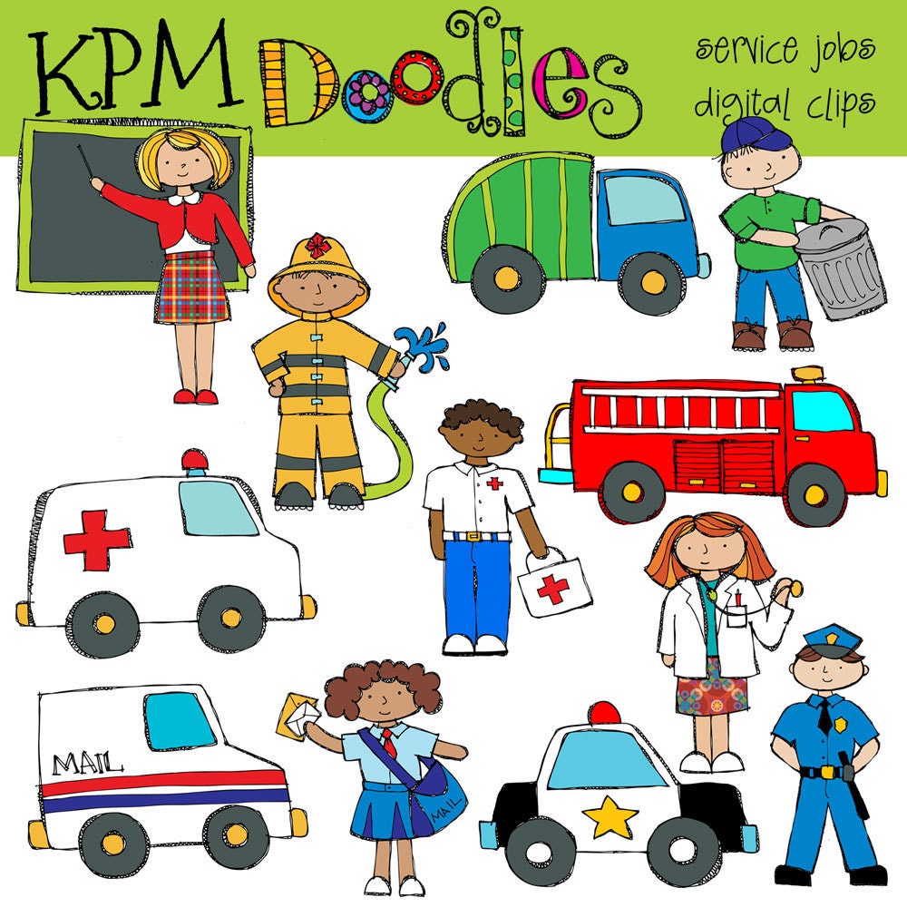 COMBO PACK Community Service Digital Clip art and black line stamps