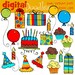 COMBO PACK Basic birthday bash Digital Clip art and black line stamps