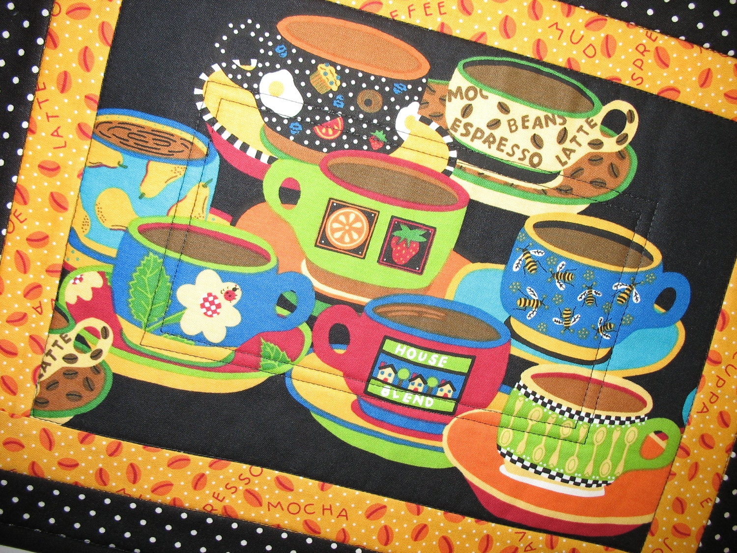 Coffee Place Mats Quilted and Reversible Set of 4 fabric from Andover