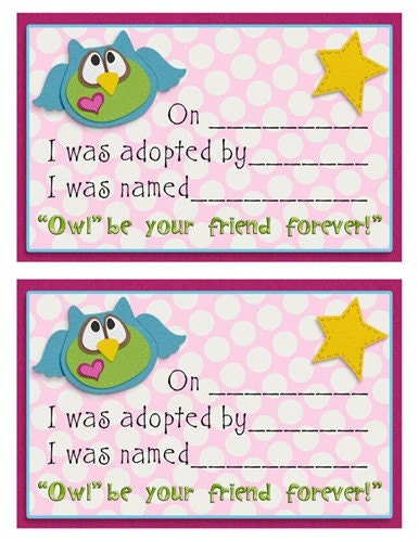 Hooo-Ray Owl Adoption Cards
