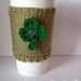 Knitted Cup Cozy, 3 leaf clover coffee cup cozy