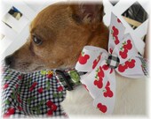 Dog Collar Cherry with Black and White Plaid Mickey Minnie Mouse Bow w Bow SIZE MEDIUM  Adjustable Dog Collar with D Ring
