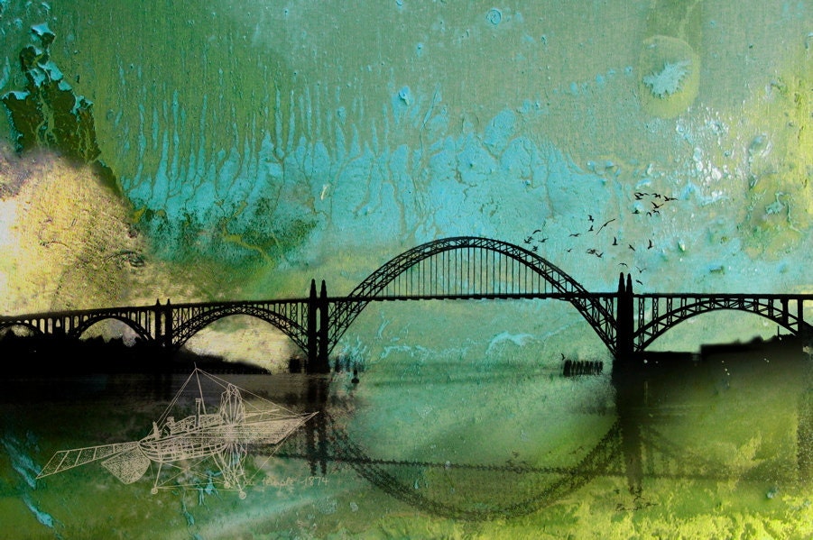 Theories of Flight  - Albatross  -  8 x 10 Oregon Coast Bridge - Encaustic and Photographic Etching - Limited Edition Print by My Antarctica