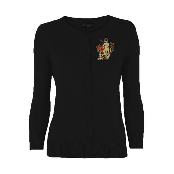 Rockabilly Nude Skull Tattoo Black Cardigan All Sizes