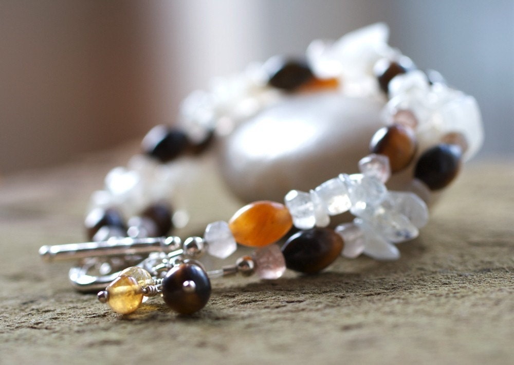 Urban Safari Bracelet  - Tribal Khaki Neutral Rustic Spring Fashion Boho Chic Beaded Gemstone Jewelry