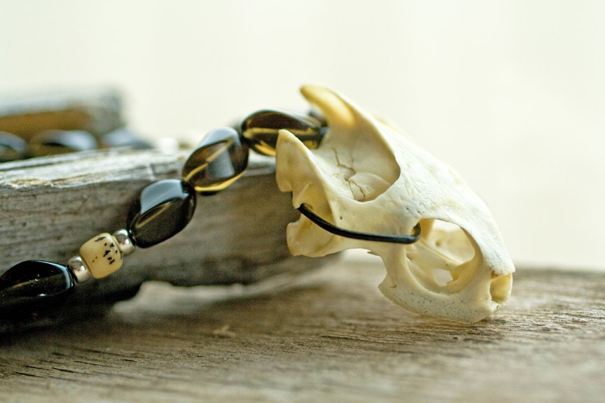 Turtle Skull Necklace - Unisex Tribal Boho Chic Modern Primitive Beaded Gemstone Jewelry OOAK