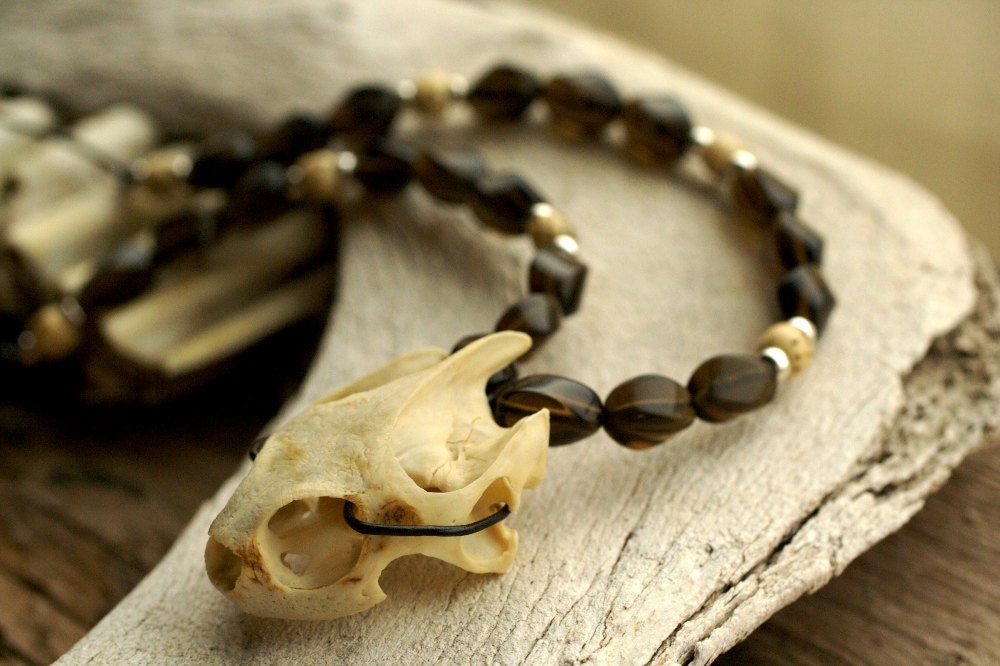 Turtle Skull Necklace - Unisex Tribal Boho Chic Modern Primitive Beaded Gemstone Jewelry OOAK