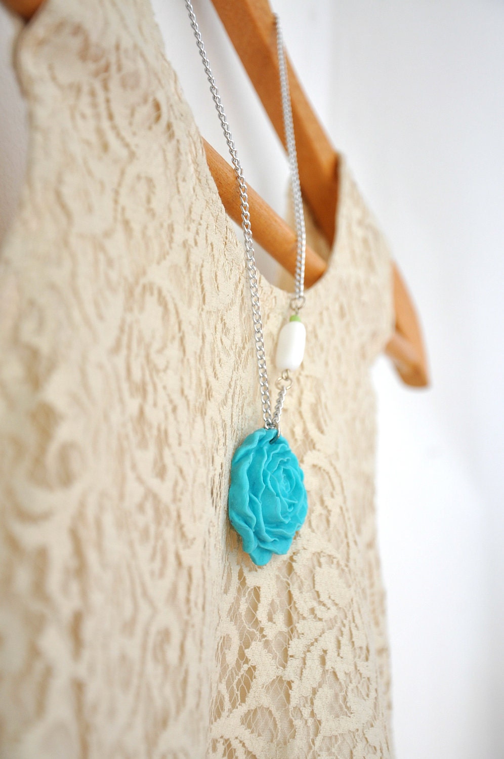 Strand Statement Bridal Rose Polymer Clay Necklace Christmas Gift Winter Fashion Beaded Jewelry Mixed Media Turquoise Colourful Handmade