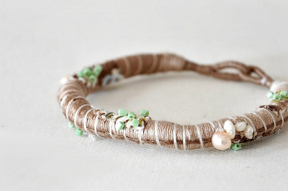 Tennis Sand Pastel Eco Friendly Bracelet Fabric Textile Beaded Jewelry Hand Sewn Beige Bangle Colorful Winter Fashion Bridesmades