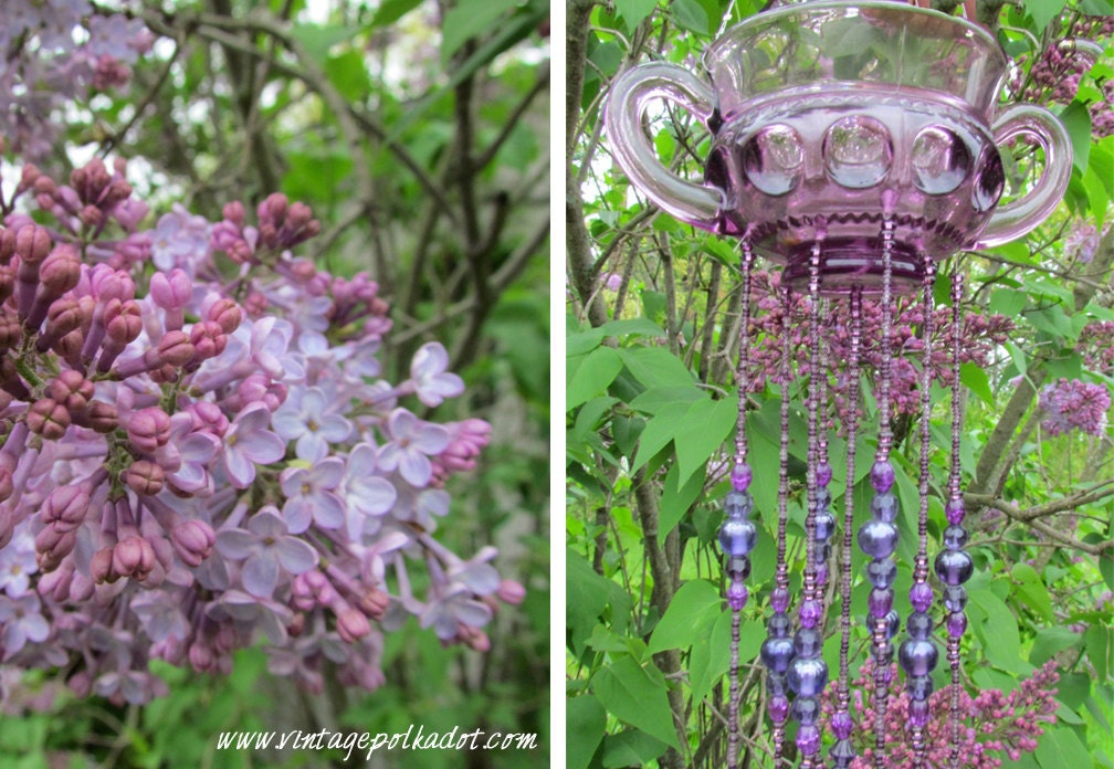 Vintage Purple Stained Glass Wind Chimes