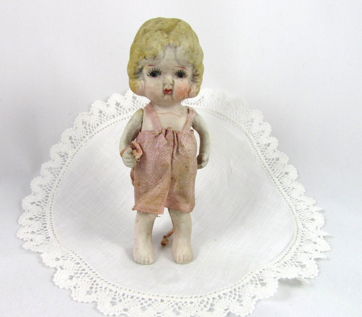SALE Antique Porcelain Doll Little Girl in Handmade Dress