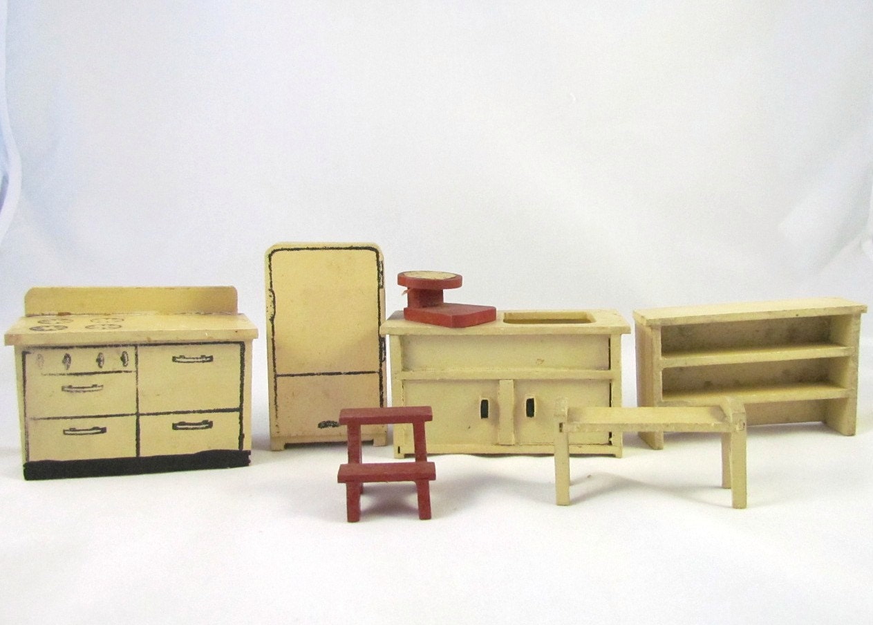Antique Dollhouse Furniture Kitchen Set By Vintagepolkadotcom