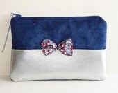 Hand Made Blue Suede and Silver Pouch, Flower Bow