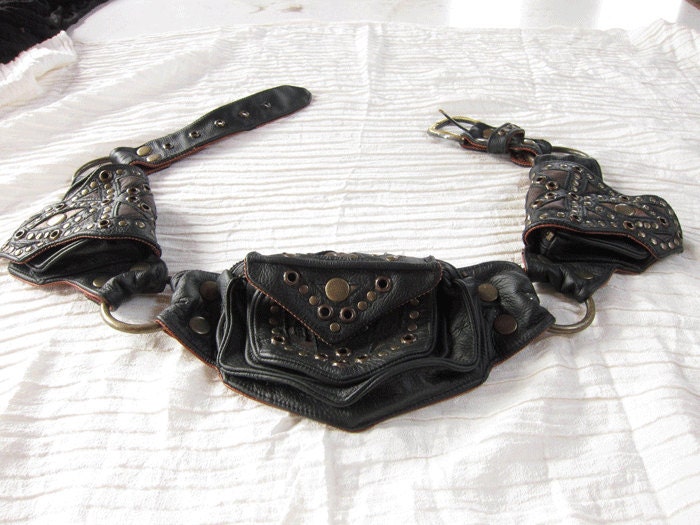 Tribal Leather Brass Ring Utility Belt