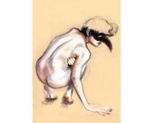 Pink Mask Pastel Nude Figure Drawing, No. 33 - print 8x11.5 inch (21x29.5 cm)