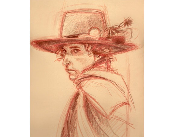 Bob Dylan Red Pastel  portrait - print 8x11.5 inch (21x29.5 cm)