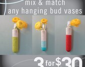hanging bud vases - crochet - mix and match - includes glass test tubes