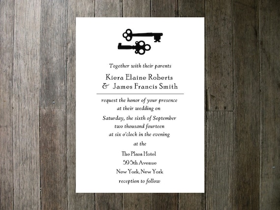 Printable Wedding Invitation - Simple Black Keys