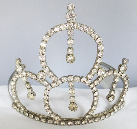Vintage jewelry tiara prom or wedding silver tone with clear rhinestones beauty queen tiara