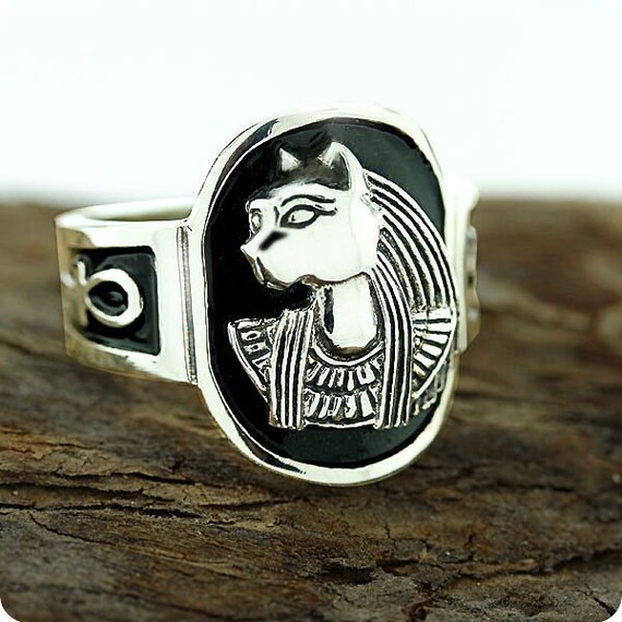 Items similar to Egyptian Zodiac SIlver Jewelry Cat Goddess Bastet Ankh