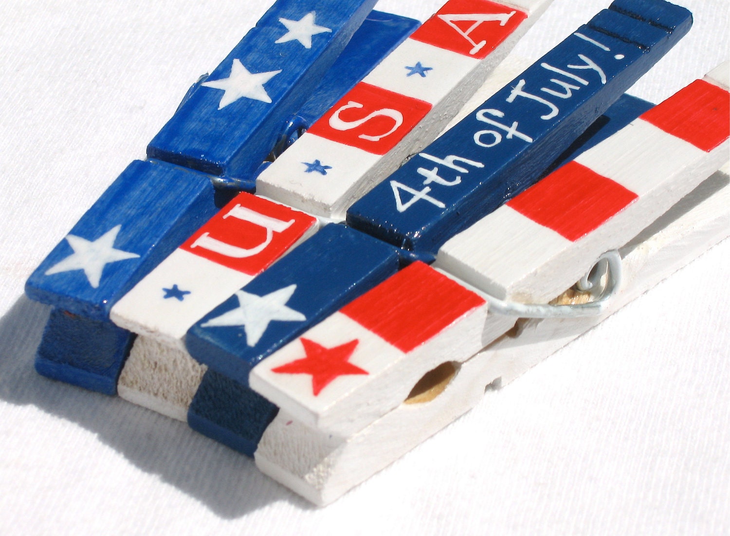 JULY 4th red white and blue hand painted magnetic clothespin set