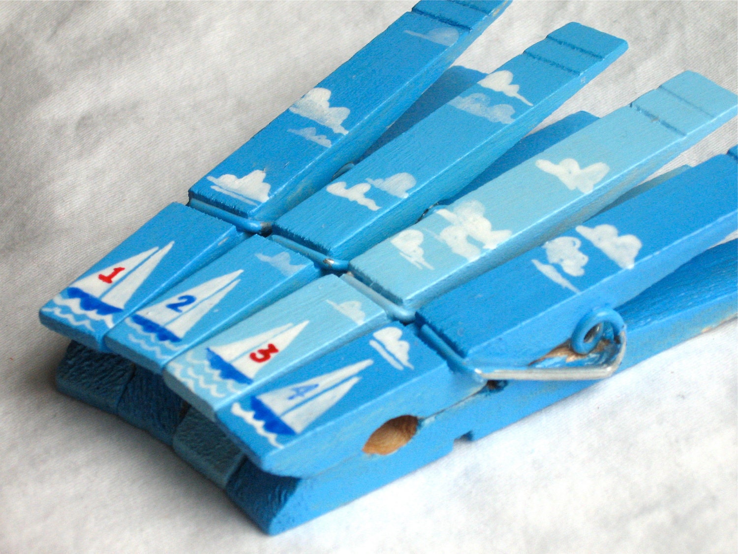 SAIL BOATS hand painted magnetic clothespin set