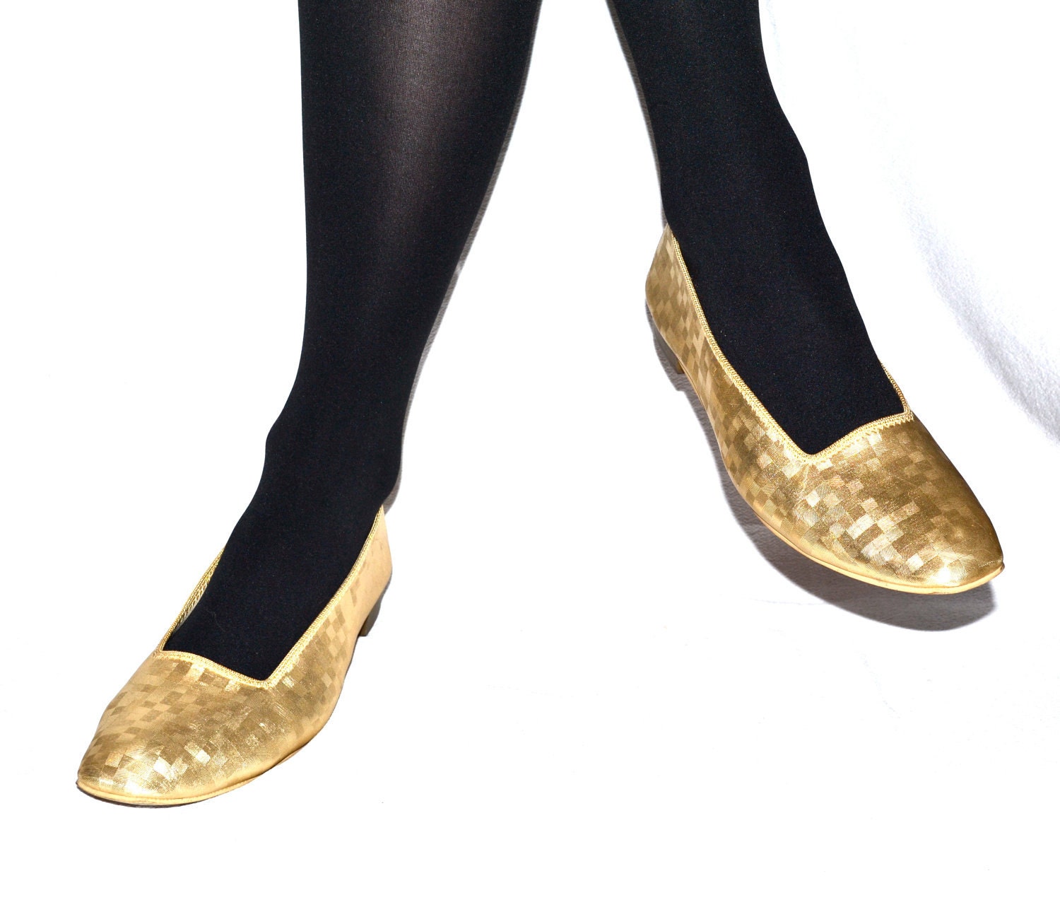 Vintage 60s Gold Flats, size 9-10// Gold Shoes size 9/10// Metallic Flats Size 9/10