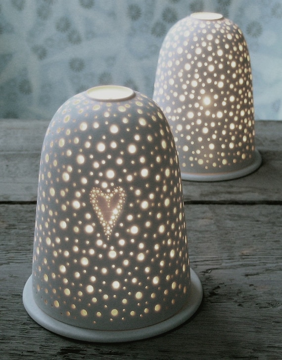 Medium Porcelain Pierced Tea Light Holder with Heart