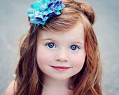 Shabby Brocade Blue Fabric Flower Headband Baby Toddler Girls Women Photo Prop