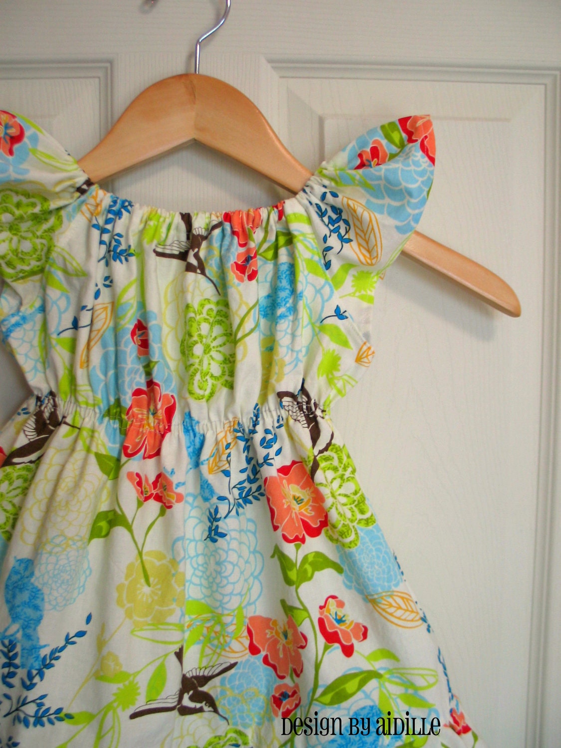 Girls Spring Dress Hummingbird Flutter Sleeve Dress Spring Made to Order