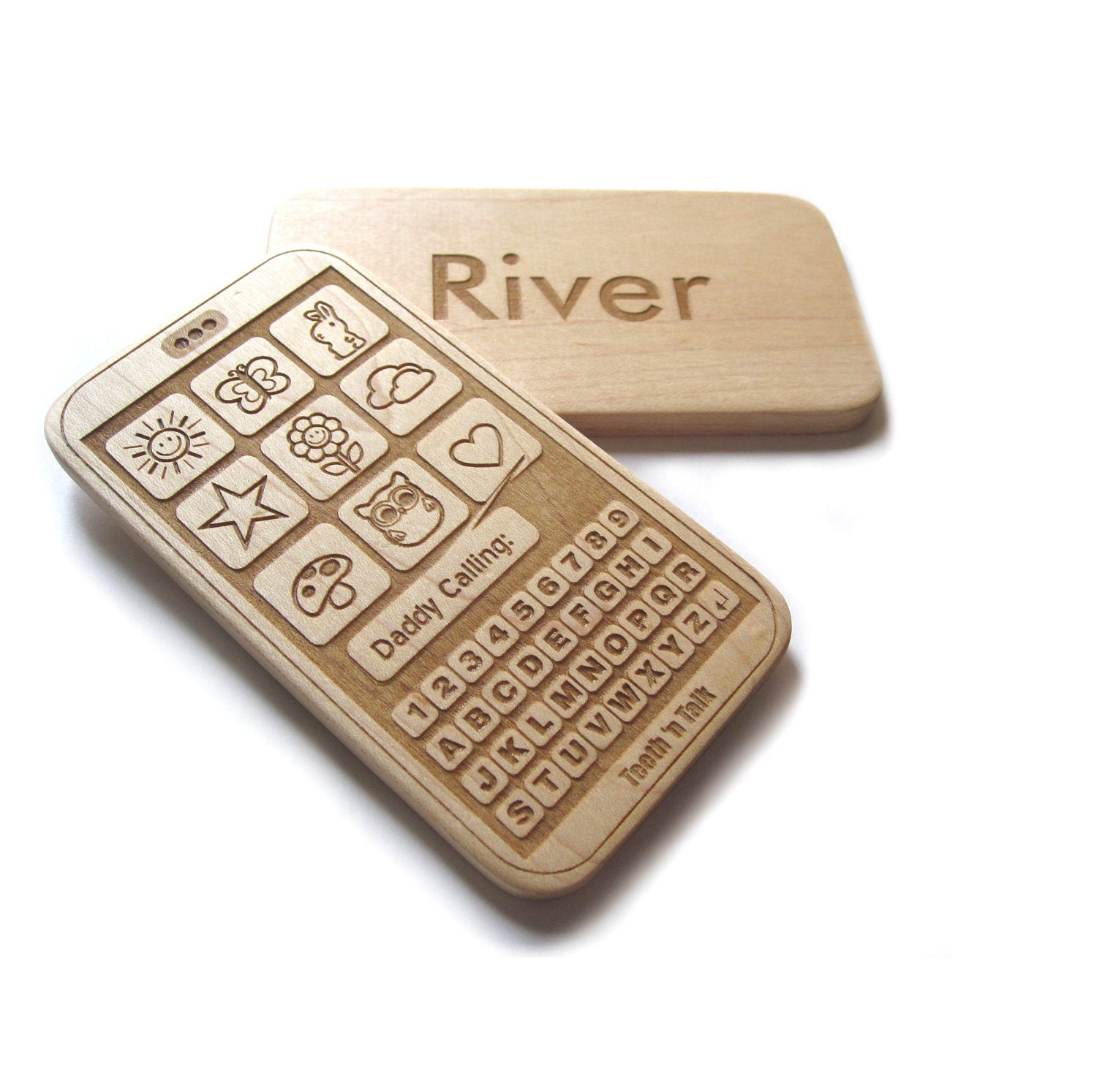 Eco friendly natural wood toy baby toddler toy Wooden teether phone cell phone