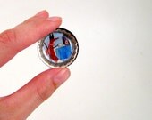 Art Jewelry, Bottle Cap Pinback Brooch, Whimsical Wearable Painting